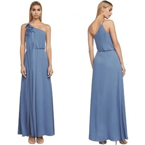 (78% OFF) NWT BCBG Maxazaria Joyce One Shoulder Ruffle Maxi Blue Dress M - Picture 1 of 7